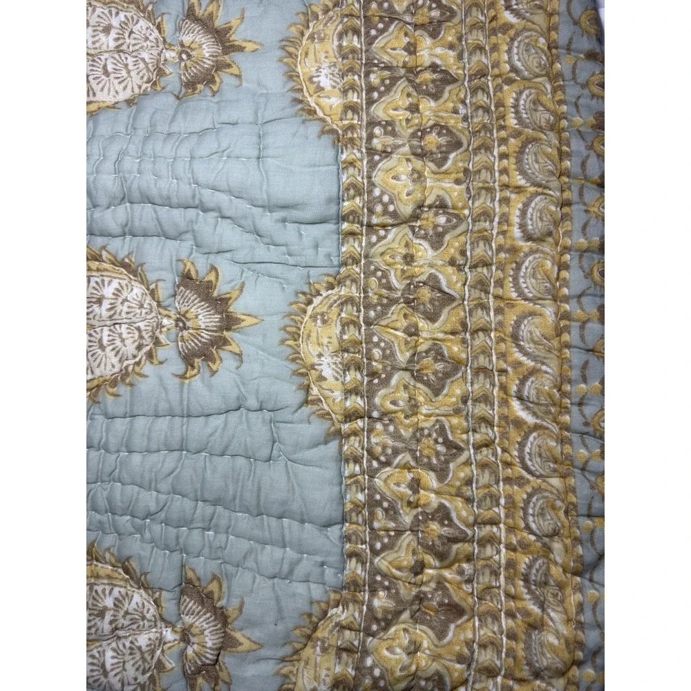 Pottery Barn Sham Set Paisley Medallion EURO‎ Kantha Quilted Tie Closure Cotton